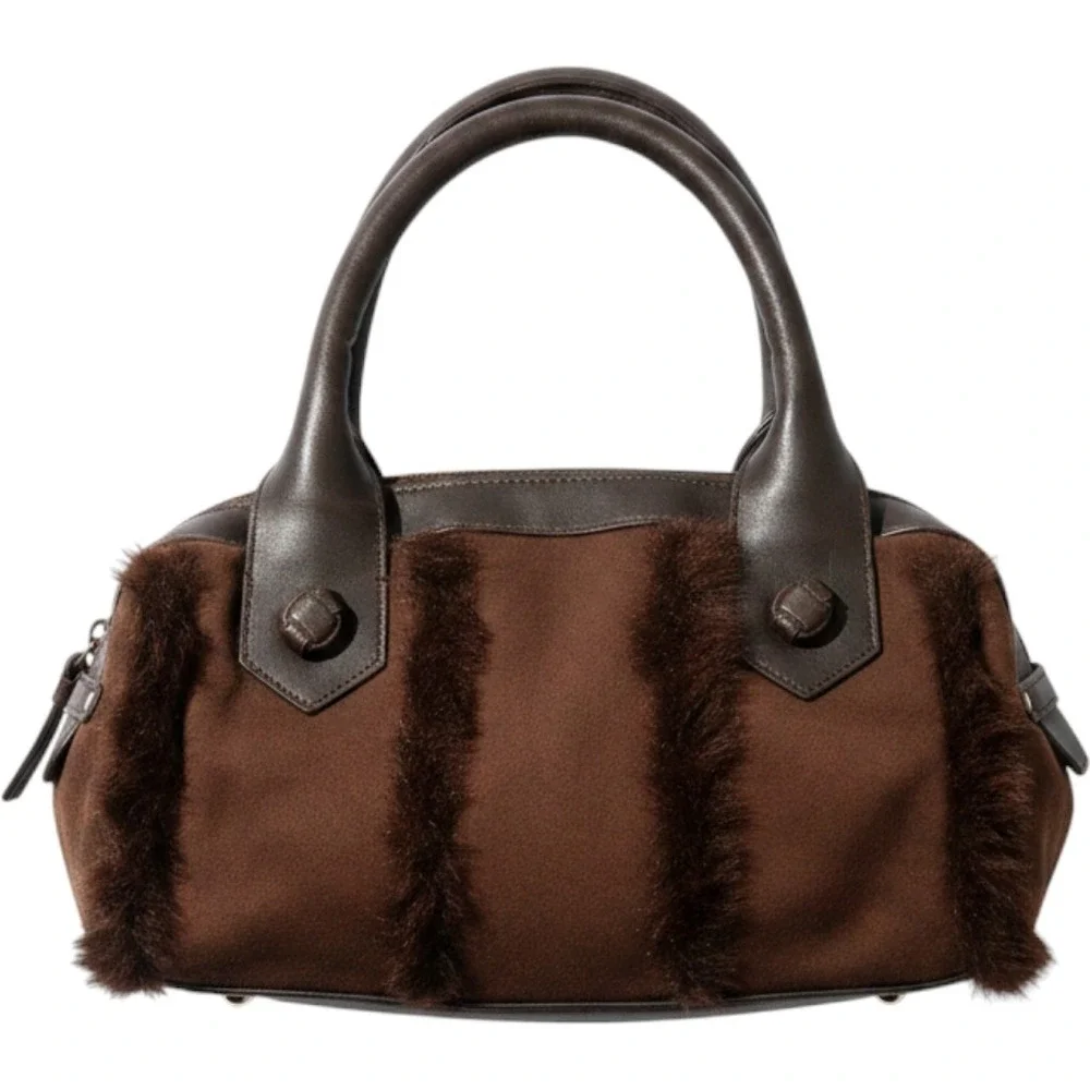 Avon Handbag Small Brown Faux Fur Trim Hand Bag 2000s y2k